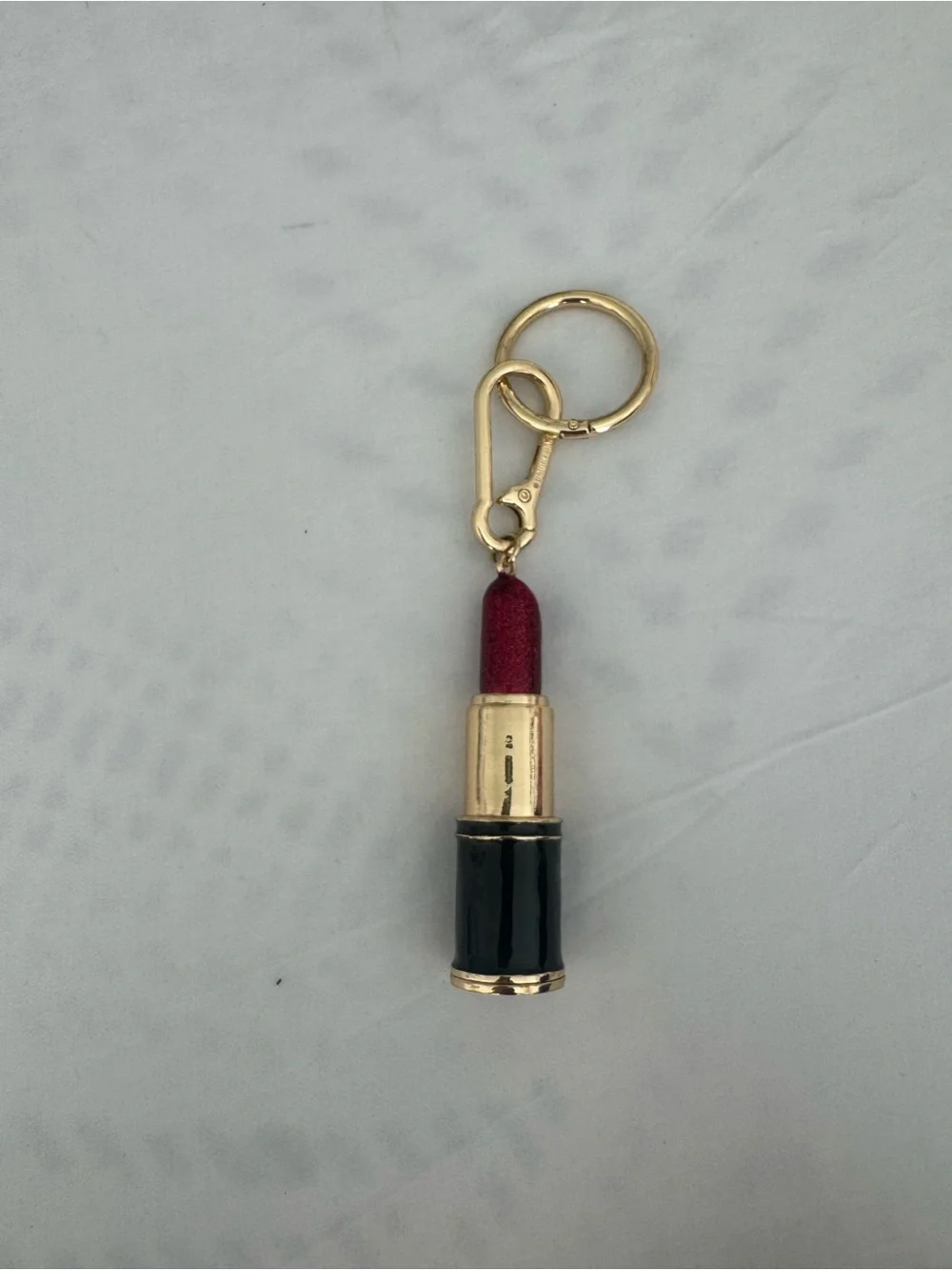 Sephora Gold & Black Lipstick Keychain Charm in Deep Red
